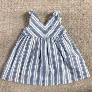 Hope & Henry Bow Shoulder Lined Swing Dress Linen Cotton Blend Stripe SZ 3-6 mo